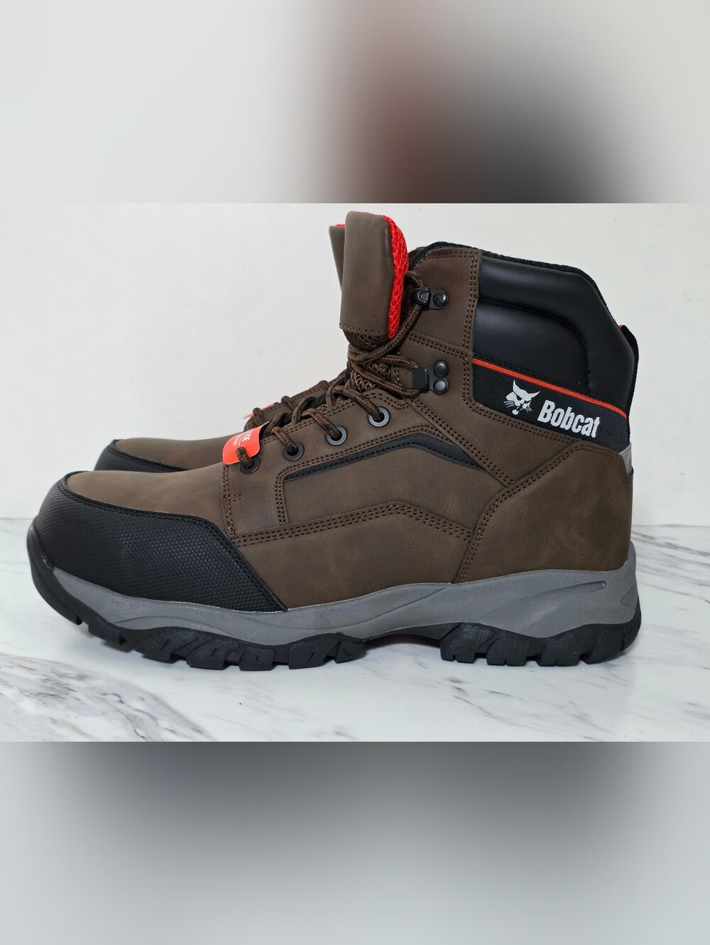 Men's Brown Work Boots with Red Accent
